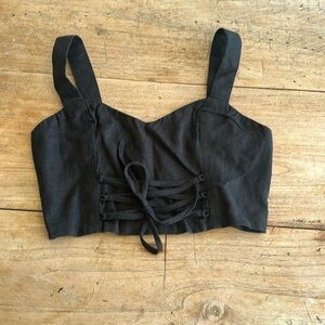 Abercrombie Linen Top with Adjustable Straps in Black